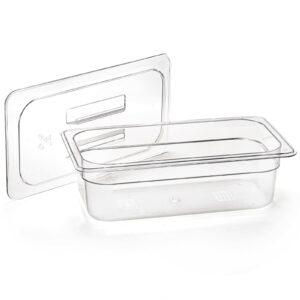 Bekith 6 Pack Plastic Clear Food Pans with Lids, 1/3 Size 4 Inch Deep Stackable Commercial Polycarbonate Pans for Kitchen Restaurant Food Prep, Freezer-Safe