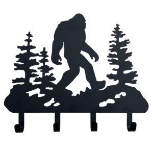 Top Brass Bigfoot Sasquatch Metal Wall Hooks - 4 Strong Hooks for Keys, Caps, Jackets, Bags - Rustic Cabin, Lodge, Mountain Art Decor