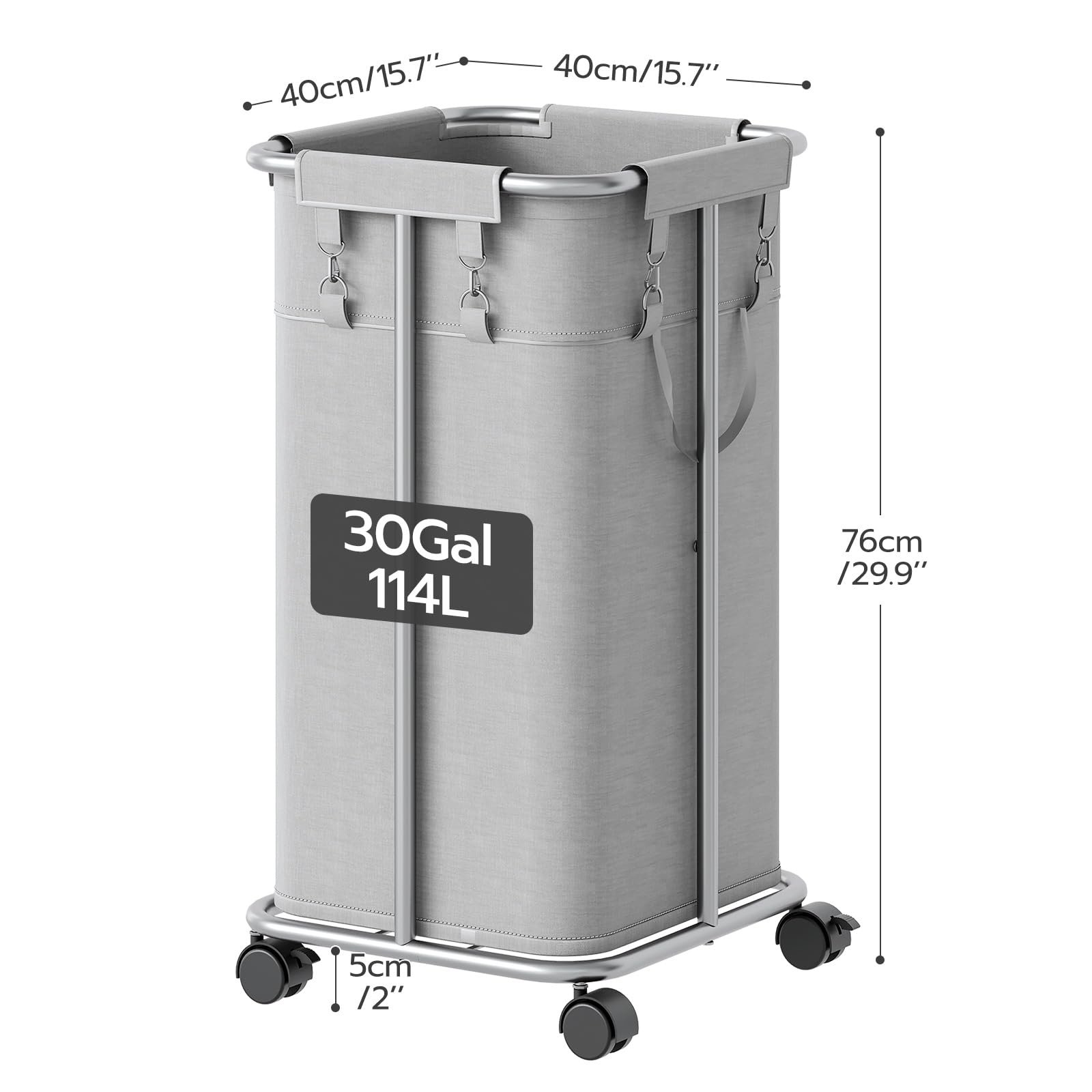 HOOBRO Laundry Basket with Wheels, 30 Gallons (114 L) Rolling Laundry Hamper, Narrow Slim Laundry Sorter with Removable Oxford Fabric Bag, Laundry Room, Dorm Room, Bedroom, Gray and Silver SG06XY01