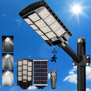 juvihuxy 3000w solar street light outdoor,250000lm solar street light parking lot lights commercial dusk to dawn,ip67 waterproof solar security flood lights with motion sensor for backyard, path