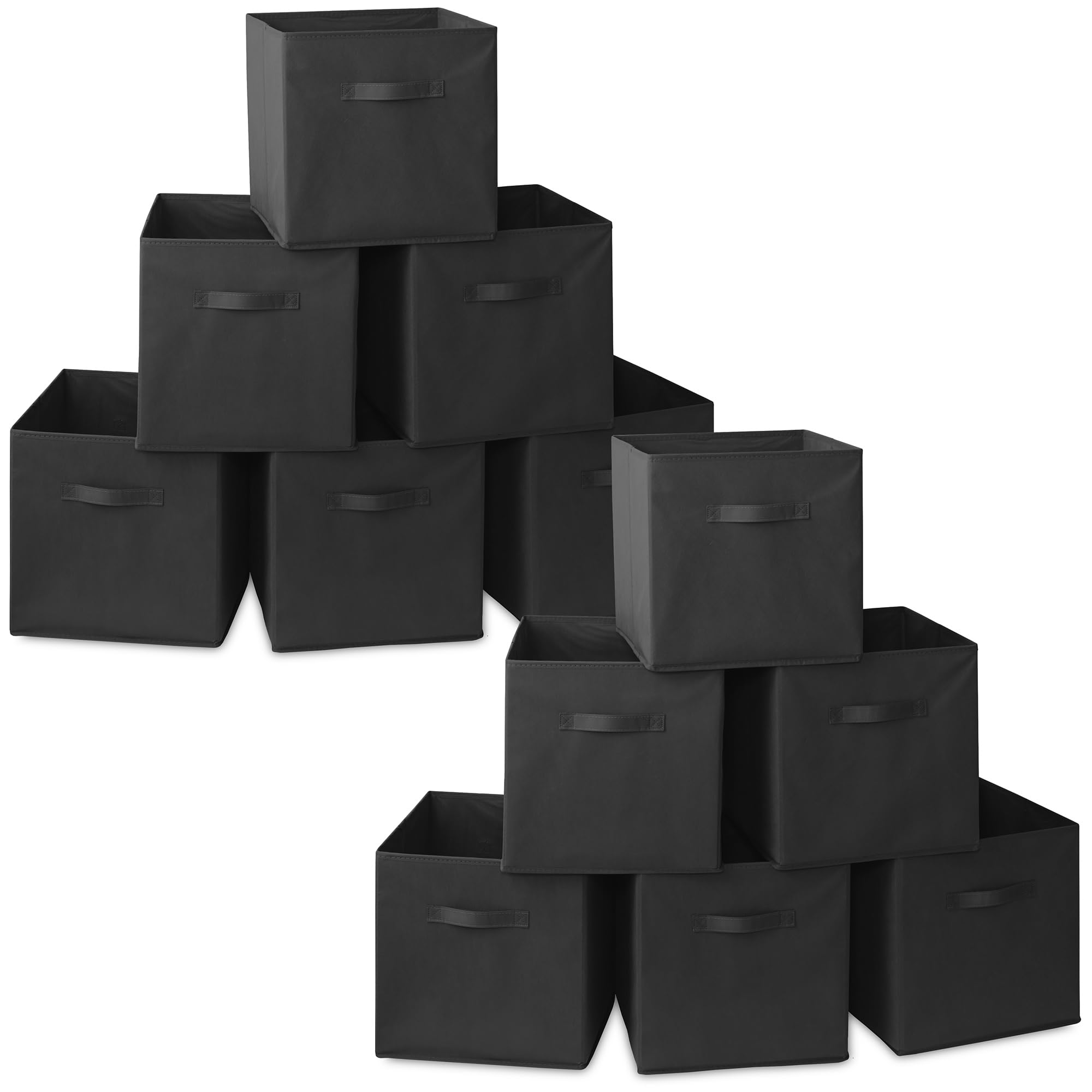 Casafield Set of 12 Collapsible Fabric Cube Storage Bins, Black - 13" Foldable Cloth Baskets for Shelves, Cubby Organizers & More