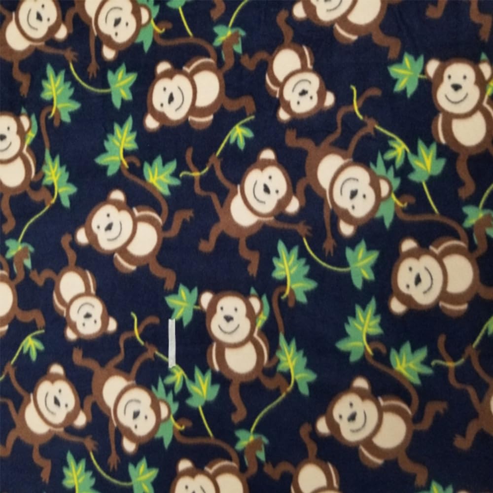 Pico Textiles 1 Yard - Navy Jungle Monkeys Fleece Fabric - Sold by The Yard - Print Fleece Fabric - Ideal for Sewing Projects, Scarves, No Sew Fleece Throws & Tie Blankets