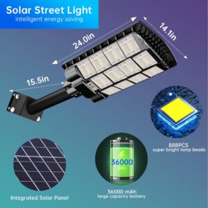 Juvihuxy 3000W Solar Street Light Outdoor,250000LM Solar Street Light Parking Lot Lights Commercial Dusk to Dawn,IP67 Waterproof Solar Security Flood Lights with Motion Sensor for Backyard, Path