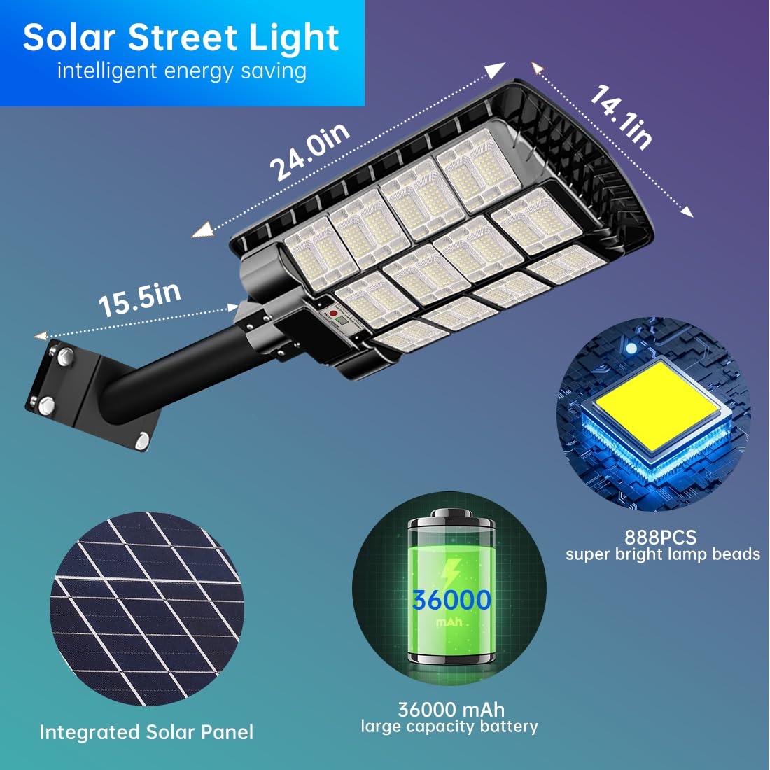 Juvihuxy 3000W Solar Street Light Outdoor,250000LM Solar Street Light Parking Lot Lights Commercial Dusk to Dawn,IP67 Waterproof Solar Security Flood Lights with Motion Sensor for Backyard, Path