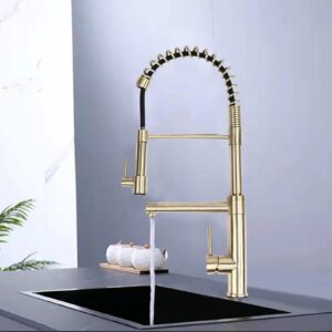 G1/2 Sink Faucet, Commercial Kitchen Faucet With Pull Down Sprayer, High Arc Single Handle Single Lever Spring Rv Kitchen Sink Faucet With Pull Out Sprayer, Cold Hot Basin Water Tap With Hose For Bath