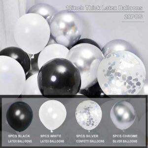 YGYXMY Birthday Decorations for Men | Black and Silver Happy Birthday Party Decorations | Black and White Birthday Party Supplies | Banner, Balloons, Tissue Pompoms, Swirls, Tassels Garland