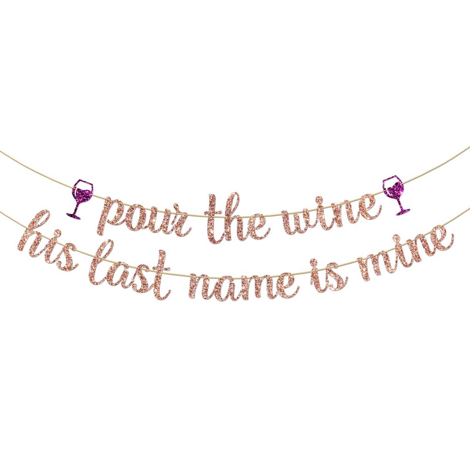 Ambishi Rose Gold Glitter Pour The Wine His Last Name is Mine Banner, Funny Bachelorette Party Decoration Sign, Wine Theme Bridal Shower Party Bunting Decor Photo Booth Props