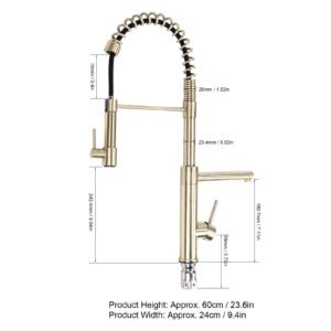 G1/2 Sink Faucet, Commercial Kitchen Faucet With Pull Down Sprayer, High Arc Single Handle Single Lever Spring Rv Kitchen Sink Faucet With Pull Out Sprayer, Cold Hot Basin Water Tap With Hose For Bath