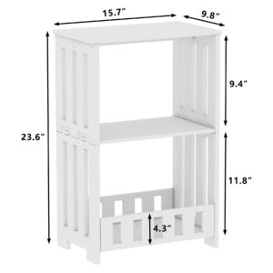 HAYOFAMY Side Table Night Stand Set of 2, 3 Tier Narrow End Table with Display Shelf, Small Bookcase Bookshelf, Simple Bedside Table Storage Rack for Bedroom, Living Room, Office, Bathroom, White