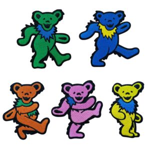 kloriz 5 pcs bears grateful dead embroidered iron on patches punk vest biker clothes badge