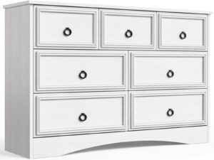 lghm modern 7 drawer dresser, dressers for bedroom, chest of drawers closet organizers and storage clothes - easy pulls handle, textured borders living room, hallway, white