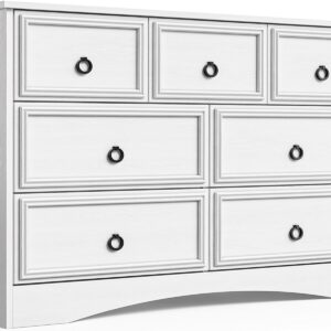 LGHM Modern 7 Drawer Dresser, Dressers for Bedroom, Chest of Drawers Closet Organizers and Storage Clothes - Easy Pulls Handle, Textured Borders Living Room, Hallway, White