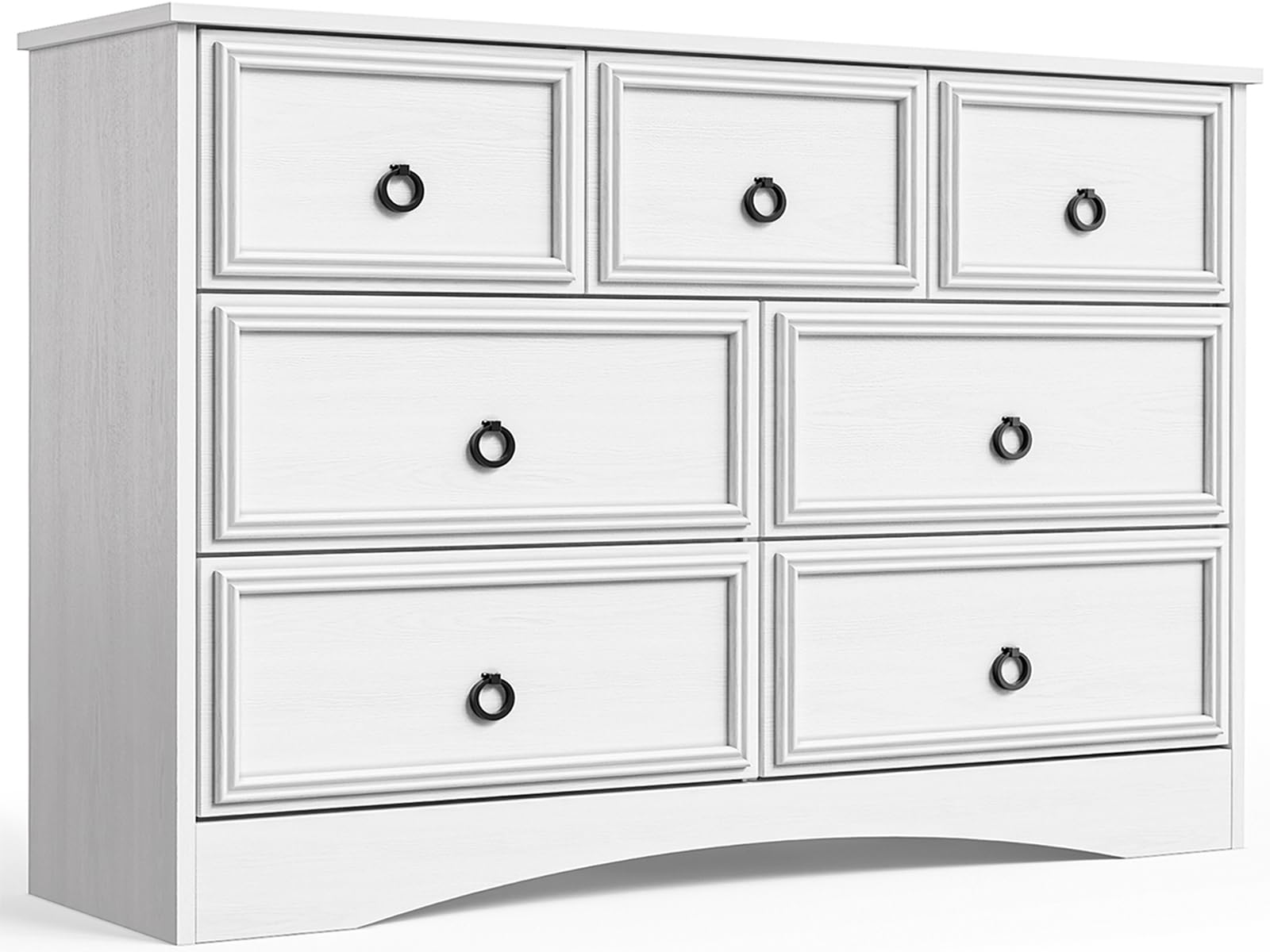 LGHM Modern 7 Drawer Dresser, Dressers for Bedroom, Chest of Drawers Closet Organizers and Storage Clothes - Easy Pulls Handle, Textured Borders Living Room, Hallway, White