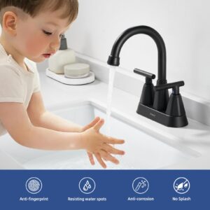 Amaoot Bathroom Sink Faucet, Matte Black 4 Inch Bathroom Faucets for Sink 3 Hole with Pop Up Drain and Water Supply Lines, 360 Swivel Spout 2 Handle Faucet for Bathroom Sink