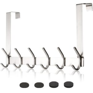 pumtus over the door hook, 304 stainless steel over door hanger, heavy duty coat rack with 6 hooks, easy install space saving bathroom organizer, towel rack holder for robe hat clothes purse