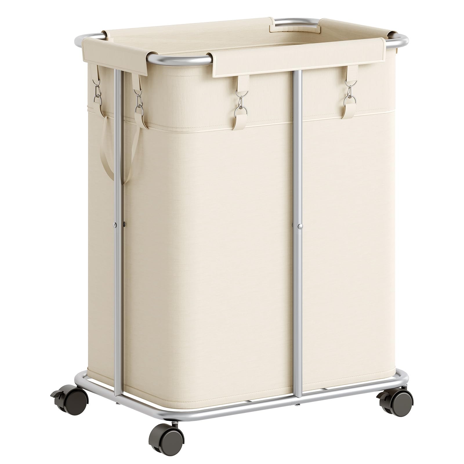 HOOBRO Laundry Basket with Wheels, 45 Gallons (170L) Rolling Laundry Hamper, Narrow Slim Laundry Sorter with Removable Oxford Fabric Bag, Laundry Room, Dorm Room, Bedroom, Beige and Silver SW05XY01