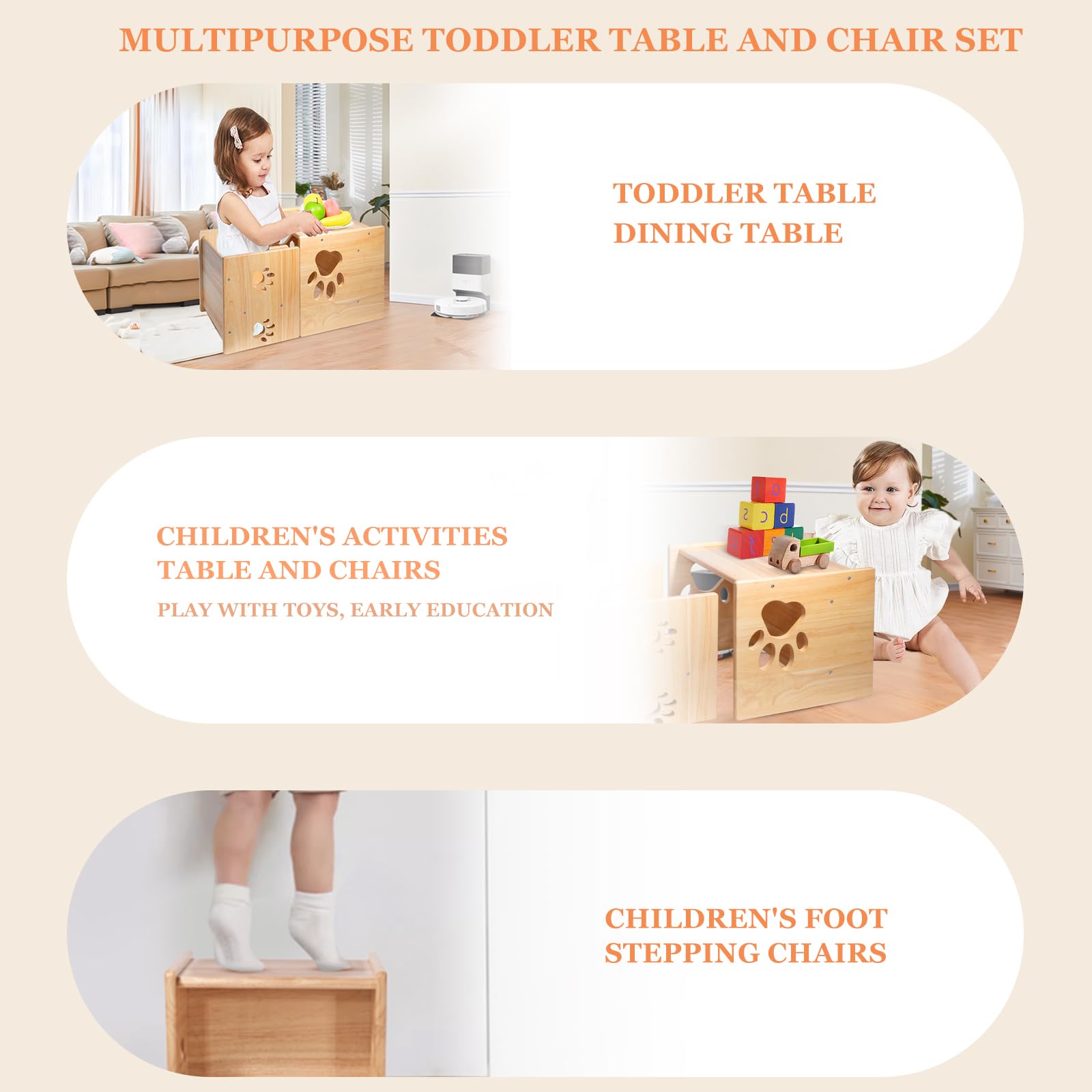 Wemaido Montessori Weaning Table and Chair Set,Solid Wooded Kids Activity Table and Chair for Reading/Eating/Playing,Montessori Furniture Toddler Cube Table and Chair,CPC Certified