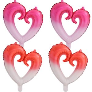 4 pcs huge gradient pink heart balloons 40 inch heart shaped balloons for valentines day decorations bridal shower wedding party decorations (red,pink)