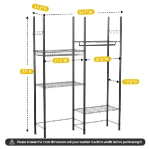 UEAKPIC Over Washer and Dryer Shelves, Laundry Room Space Saver Deepening Bathroom Storage and Organizer Storage for Hanging Towels or Drying Clothes, 57.68”W X 17.32”D X 77”H, Black