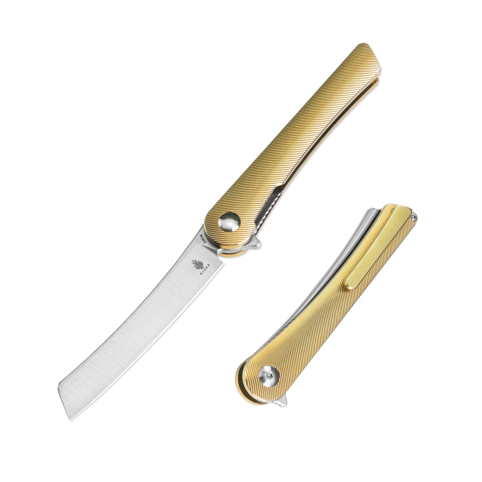 Kizer Mercury Gold Pocket Knife, 3.26 In S35VN Steel Blade Folding Knife with Clip, Titanium Handle Gentlemen Knife, Foldable EDC Knife for Survival Hunting Camping Hiking Outdoor Gift Ki3645A1