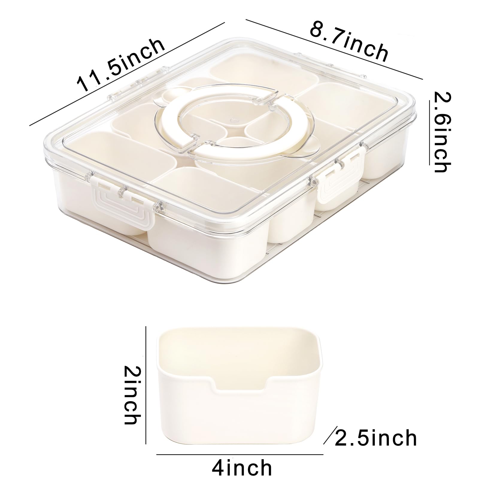 SOUJOY 2 Pack Divided Serving Tray with Lid and Handle, 8 Compartment Sealed Serving Tackle Box, Portable Food Storage Containers for Candy, Fruits, Nuts, Snacks, Party, Entertaining