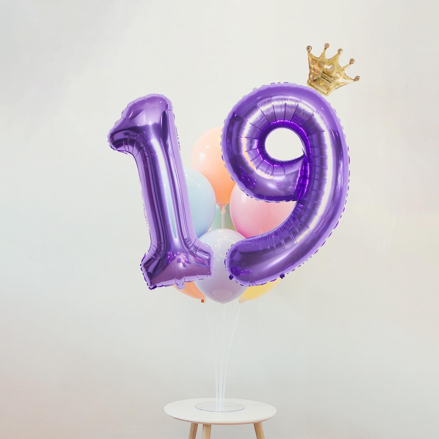 YFHVJTKO 32 Inch Number 19 Gold Crown Balloon Set,19th Celebration Decorations for Happy 19th Birthday Party Wedding Bridal Shower Engagement Photo Shoot Anniversary Decoration, Purple 19 Balloon