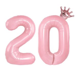 yfhvjtko 32 inch number 20 rose gold crown balloon set,20th celebration decorations for happy 20th birthday party wedding bridal shower engagement photo shoot anniversary decoration, pink 20 balloon