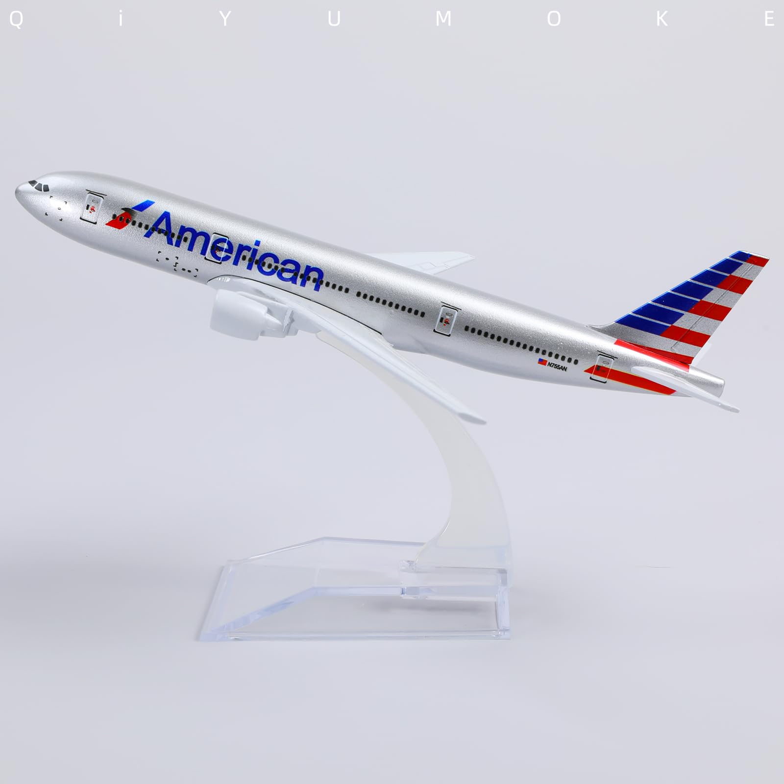 QIYUMOKE Boeing 777 AA Airlines 1/400 Diecast Metal Airplane Model with Stand -Airlines Alloy Model Plane (6 inches Long) Display Collectible Model Kit for Aviation Enthusiast Gift