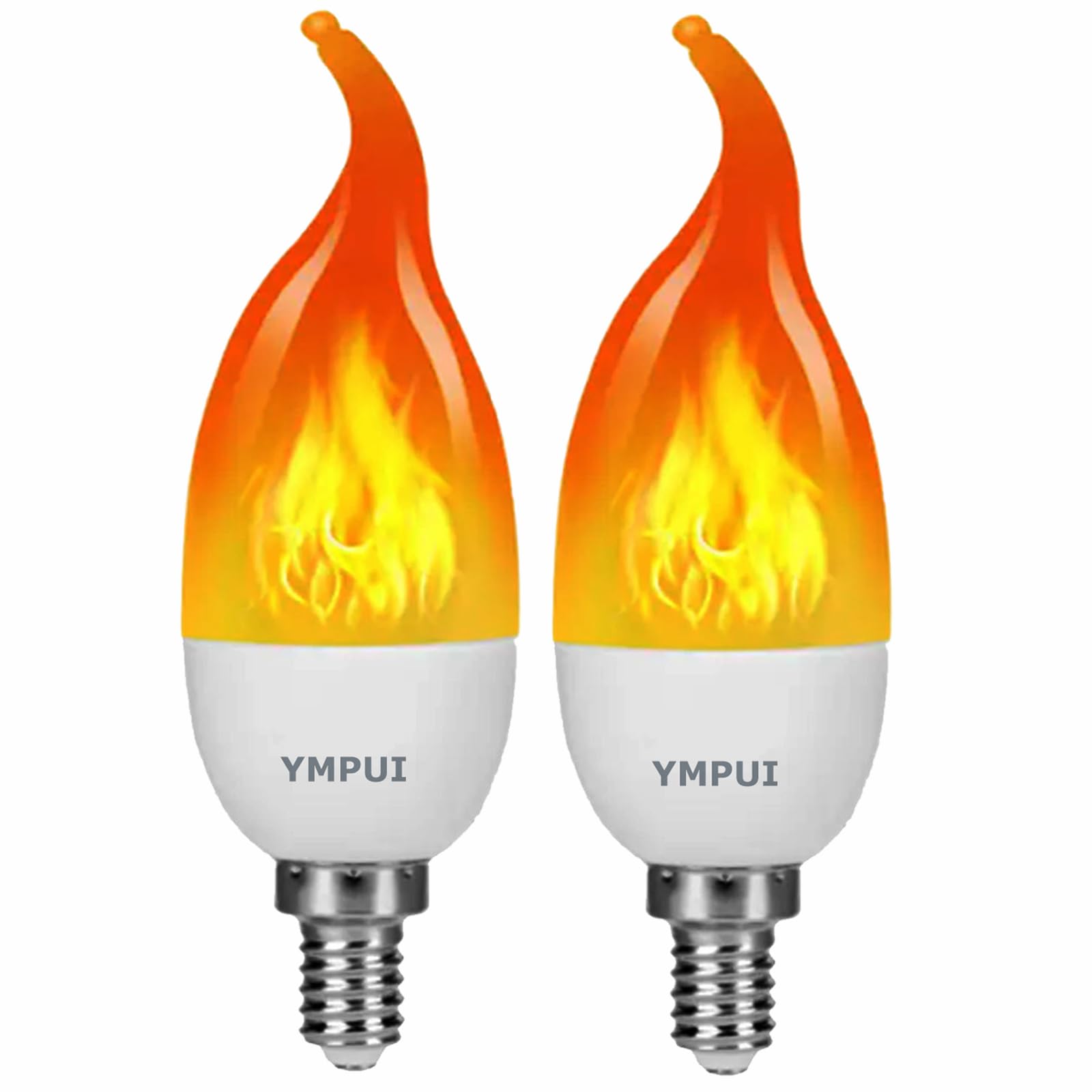 YMPUI E12 Candelabra LED Flame Light Bulbs, Christmas Light Bulbs, 3 Modes Flickering Fire Light Bulb, 2W 1700K, for Home Decoration, Party, Holiday, 2 Pack