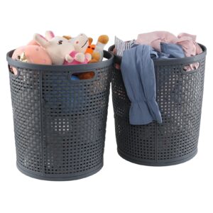 ponpong 40 l plastic laundry storage basket with handles, round plastic dirty clothes hamper, gray, 2 packs