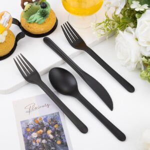 Supernal 180pcs Plastic Silverware Heavy Duty Matt Black Silverware Set Plastic Reusable Wheat Straw Cutlery Set Wheat Straw Reusable Spoon Knife Forks Set Tableware Dishwasher Microwave Safe