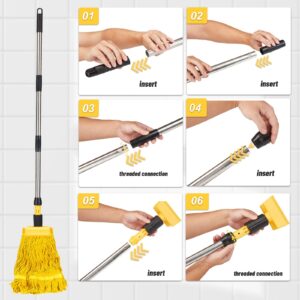 Kasunpul Commercial Mop, Looped-End String Wet Mop, Industrial Mop, 69" Heavy Duty Mops with 2 String Mop Heads for Floor Cleaning, Home, Kitchen, Office