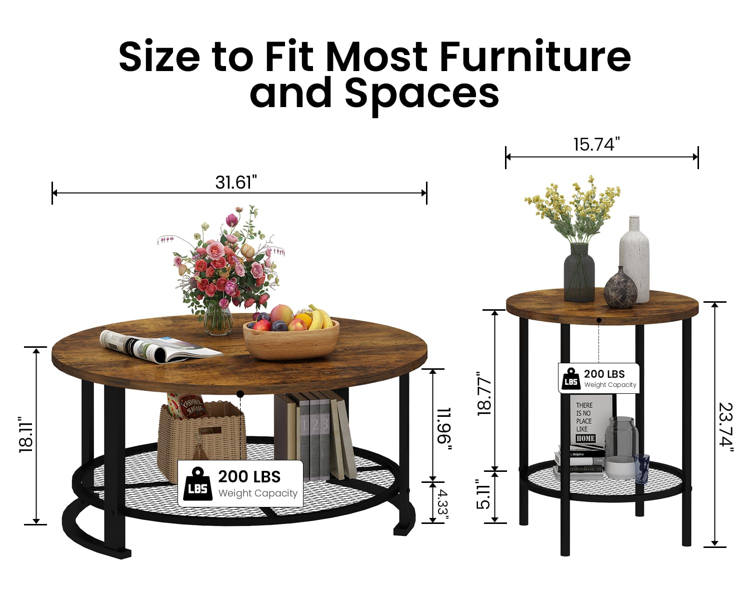 Recaceik Coffee Table Set, Coffee Table & Two End Side Table, Modern 3-Piece Living Room Table Set for Office, Living Room, Apartment, Small Space, Easy Assembly Furniture, Rustic Brown