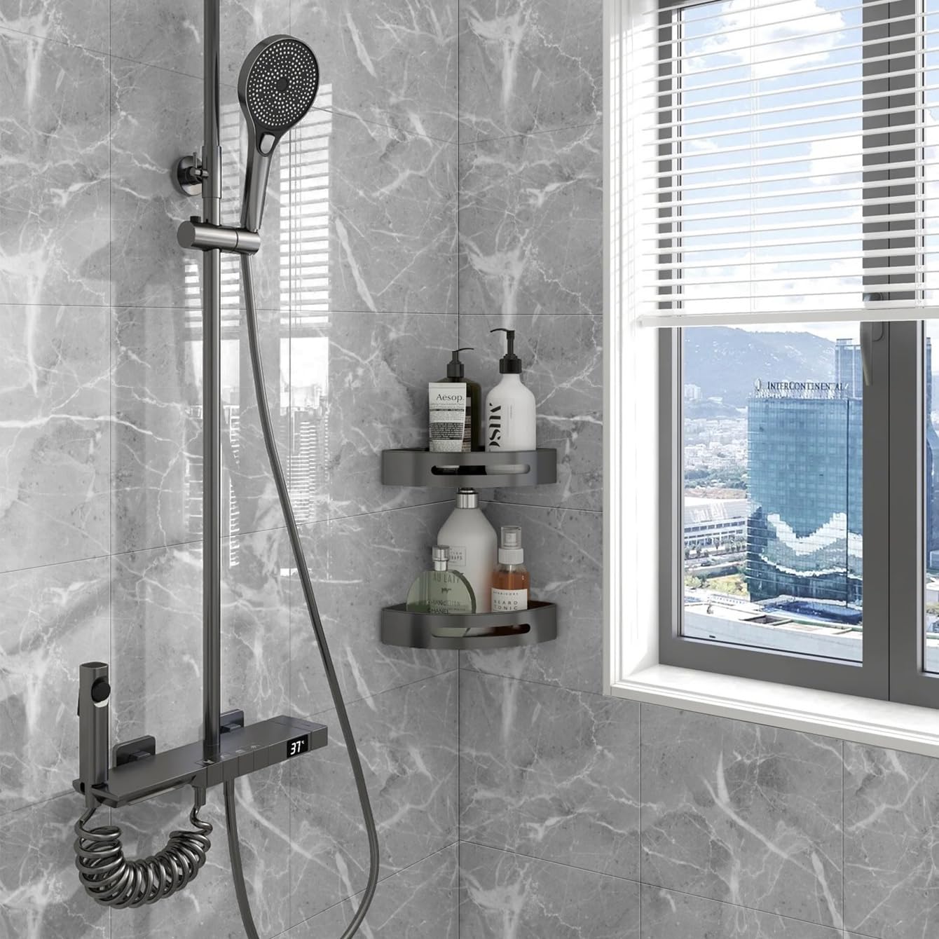 Chejiaye Shower Wall Panels Peel and Stick,Marble Wall Panels for Interior Wall Decor,Backsplash Tile Distinctive for Kitchen Showers Bathrooms Living Rooms Wall 11.8"x11.8"in 10Pcs (Grey)