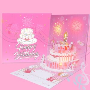 DTESL Musical Birthday Cards with Light and Music, Blowable, 3D Birthday Popup Cards for Men & Women– Plays Hit Song 'HAPPY Birthday' (pink)