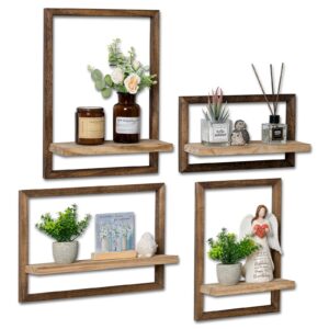 walasis wood wall shelves for bedroom farmhouse - rustic floating shelf decorative storage shelving wall mounted decor with frame for living room