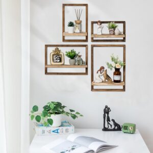 Walasis Wood Wall Shelves for Bedroom Farmhouse - Rustic Floating Shelf Decorative Storage Shelving Wall Mounted Decor with Frame for Living Room