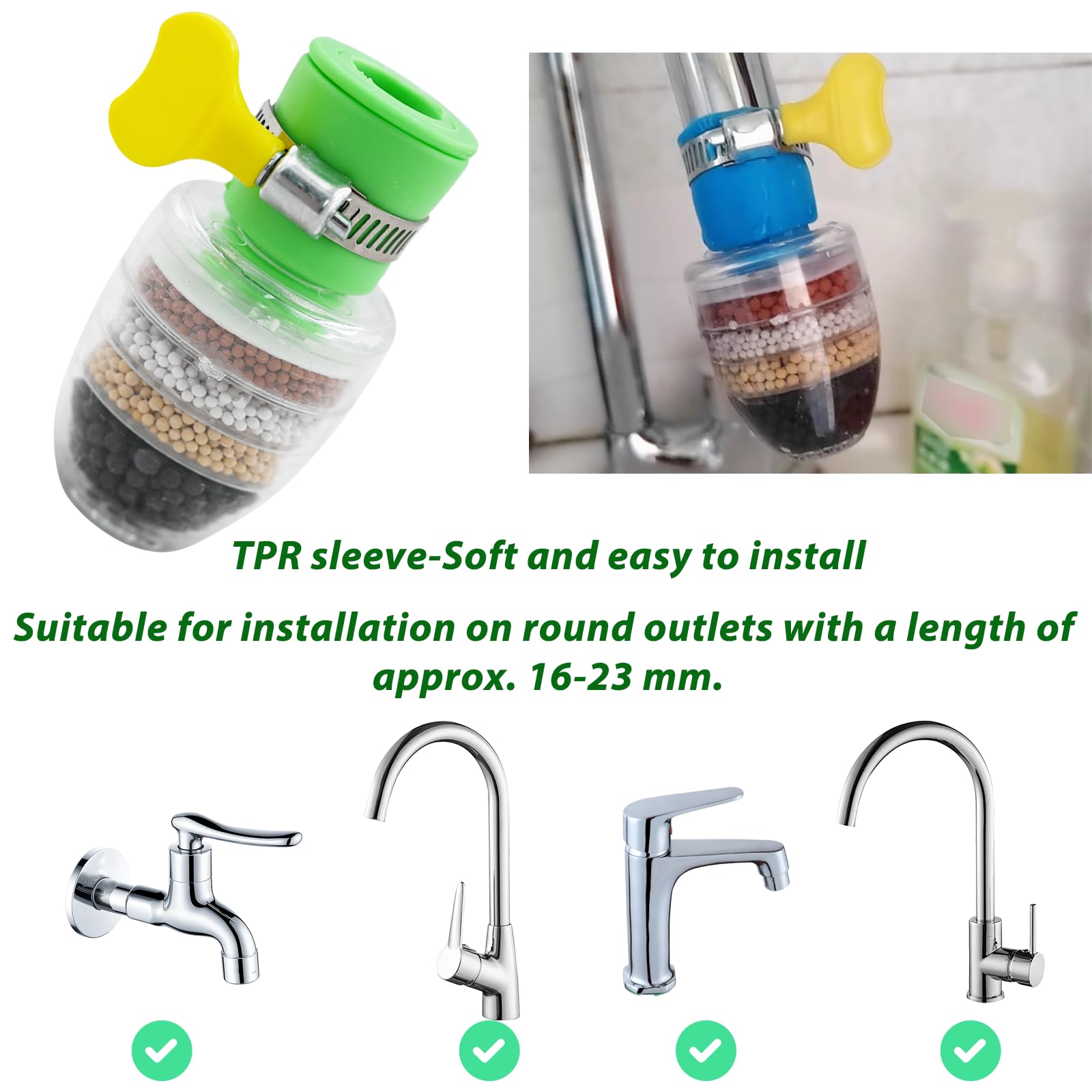 3 Pcs Faucet Water Filter,6 Layer Cartridge Activated Carbon Filters Water Filter Faucet, Water Filter Replacements for Sink Applicable 1/2inch - 3/4inch Faucet