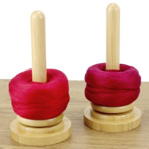 QWORK Wood Yarn Holder with Twirling Mechanism Classic - Convenient and Stylish Storage Solution for Craft & Sewing Supplies - Natural Wood, 7x4 inches, 2 Pack