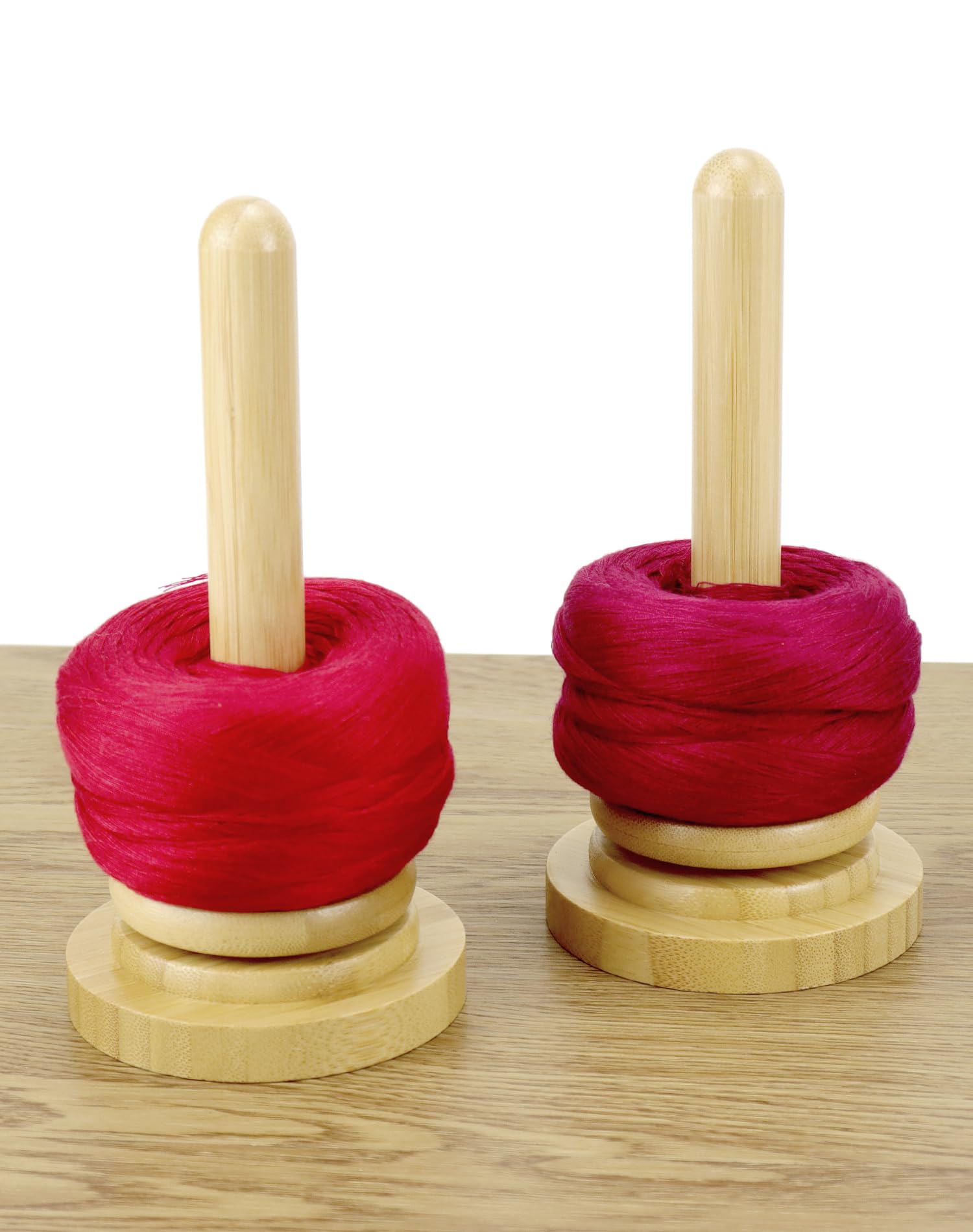 QWORK Wood Yarn Holder with Twirling Mechanism Classic - Convenient and Stylish Storage Solution for Craft & Sewing Supplies - Natural Wood, 7x4 inches, 2 Pack