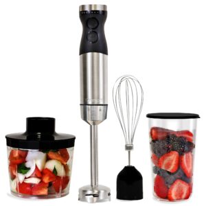 kenmore immersion hand blender mixer variable speed blender handheld blending stick smoothie food chopper whisk 700ml beaker lid baby food red sauces puree soup quad blade kitchen black silver