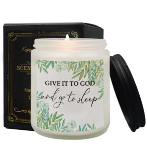 qashwey give it to god and go to sleep candles, christian bible verse candles gifts for women faith men, religious gifts aromatherapy candle, christian lavender fragrance jar candles for home scented