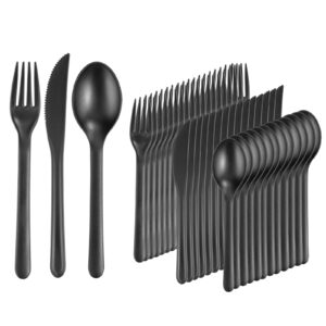 supernal 180pcs plastic silverware heavy duty matt black silverware set plastic reusable wheat straw cutlery set wheat straw reusable spoon knife forks set tableware dishwasher microwave safe