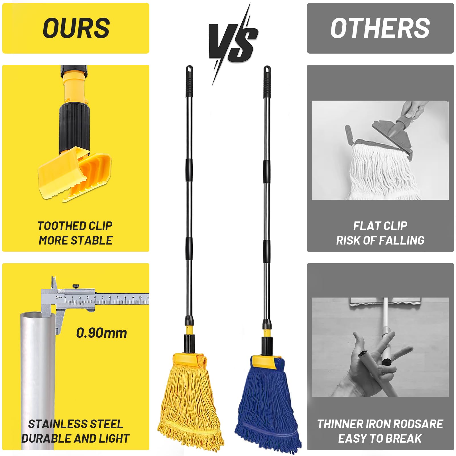 Kasunpul Commercial Mop, Looped-End String Wet Mop, Industrial Mop, 69" Heavy Duty Mops with 2 String Mop Heads for Floor Cleaning, Home, Kitchen, Office