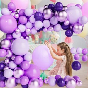 Purple Balloon Garland Arch Kit, Matte Dark Purple and Matte Purple Latex Balloons, Metallic Purple Balloons and Macaron Purple Balloons for Wedding Birthday Festival Graduation Party Decorations