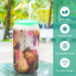 Joyclub 8 Pack Frosted Sublimation Glass Cups Blanks 16 OZ Borosilicate Can Glass Tumblers with Acrylic Lids for Beer, Juice, Soda, Iced Coffee