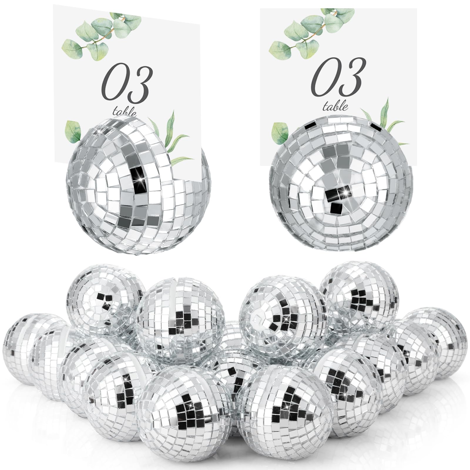 Engrowtic Disco Ball Place Card Holders Silver Table Number Holder for Photo Name Card Stands Disco Centerpiece Decor for Holiday Wedding Party Birthday Table Display Menu, 2 Inch(12 Pcs)