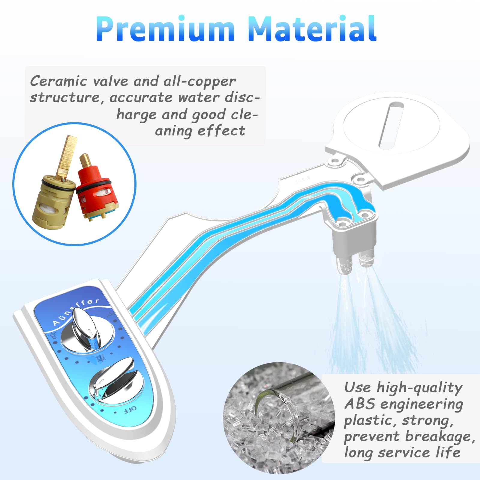 Aünsffer Bidet Attachment for Toilet, Non-Electric Fresh Cold Water, Toilet Bidet with Dual Nozzles Sprayer, Adjustable Water Pressure Control, 3 Modes Wash (Feminine/Bidet Wash + Self-Cleaning)