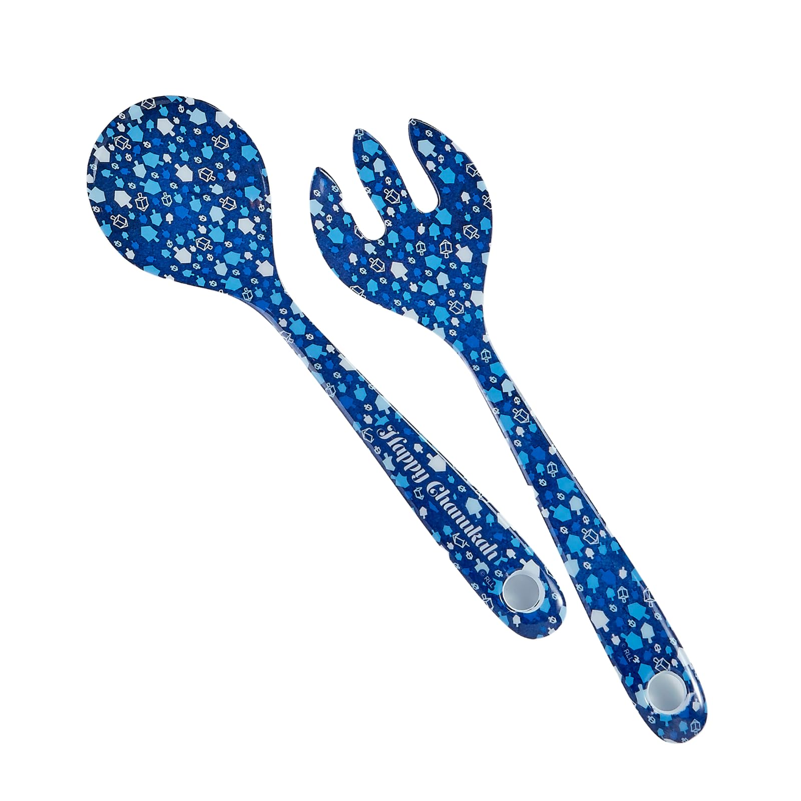 Rite Lite Hanukkah Salad Server Gift Set - Fork & Spoon Melamine Chanukah Mosaic Design Elegant Jewish Holiday Party Hostess Gifts Party Favors Cooking Kitchen Accessories Festival of Lights