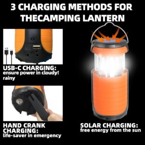 Juvihuxy LED Camping Light 5000ma Solar Powered/ Hand Crank/ USB-C Rechargeable Camping Lights, Rechargeable Flashlight Portable Survival Light Waterproof for Emergency Home Power outages Failure